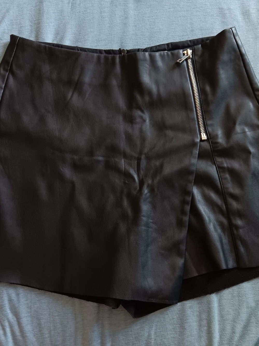 Stradivarius Black Faux Leather Wrap Skort Asymmetric Zip Size US 6